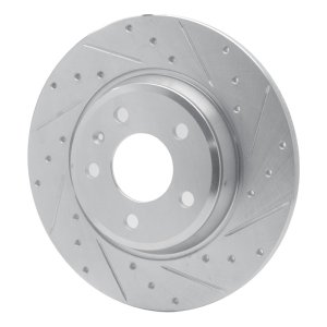 Audi Q5 Brake Rotor (1) - Rear Right - R1 Concepts - Drilled & Slotted - Silver - `08-`25